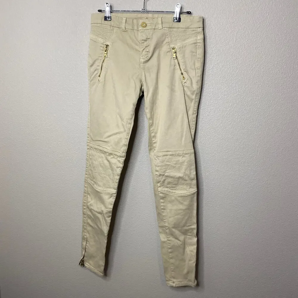 Zara Trafaluc Tan‎ Moto Zip Skinny Jeans Size 6